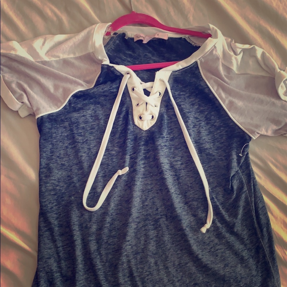 Navy Blue shirt with tie up ties in front